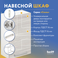 Шкаф настенный кухонный с полкой «Стиль» 400*300*720 ясень шимо светлый